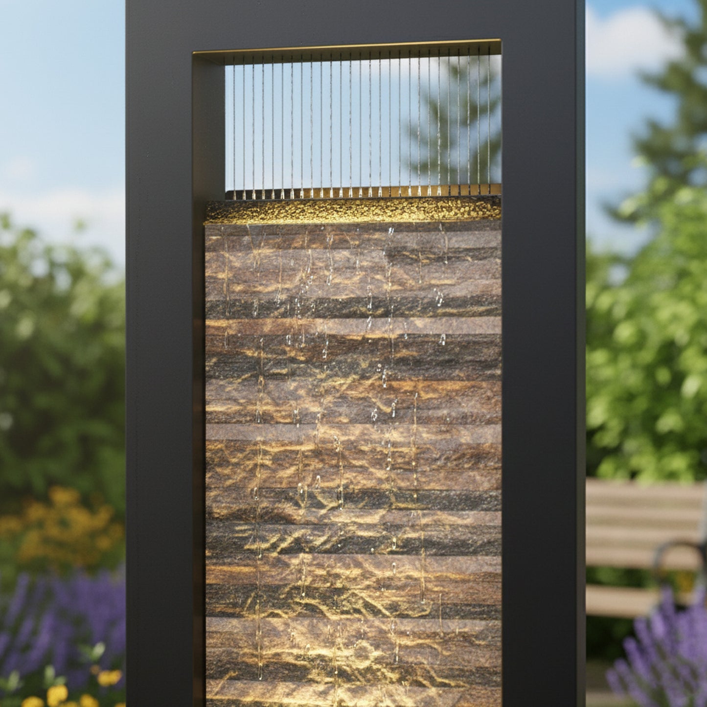 68" Modern LED-Lit Metal Outdoor Water Fountain Sculpture