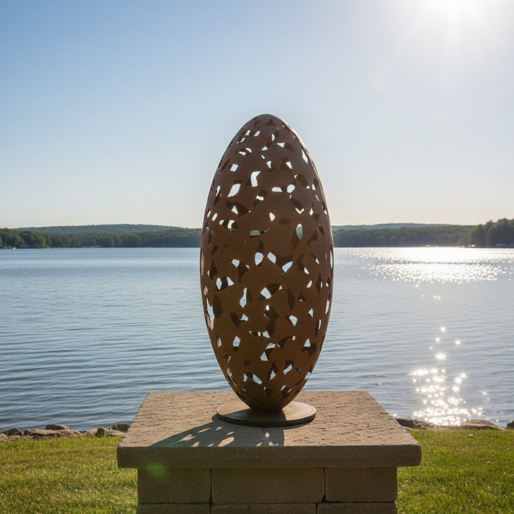 73" Handmade Oval Rustic Metal Garden Sculpture