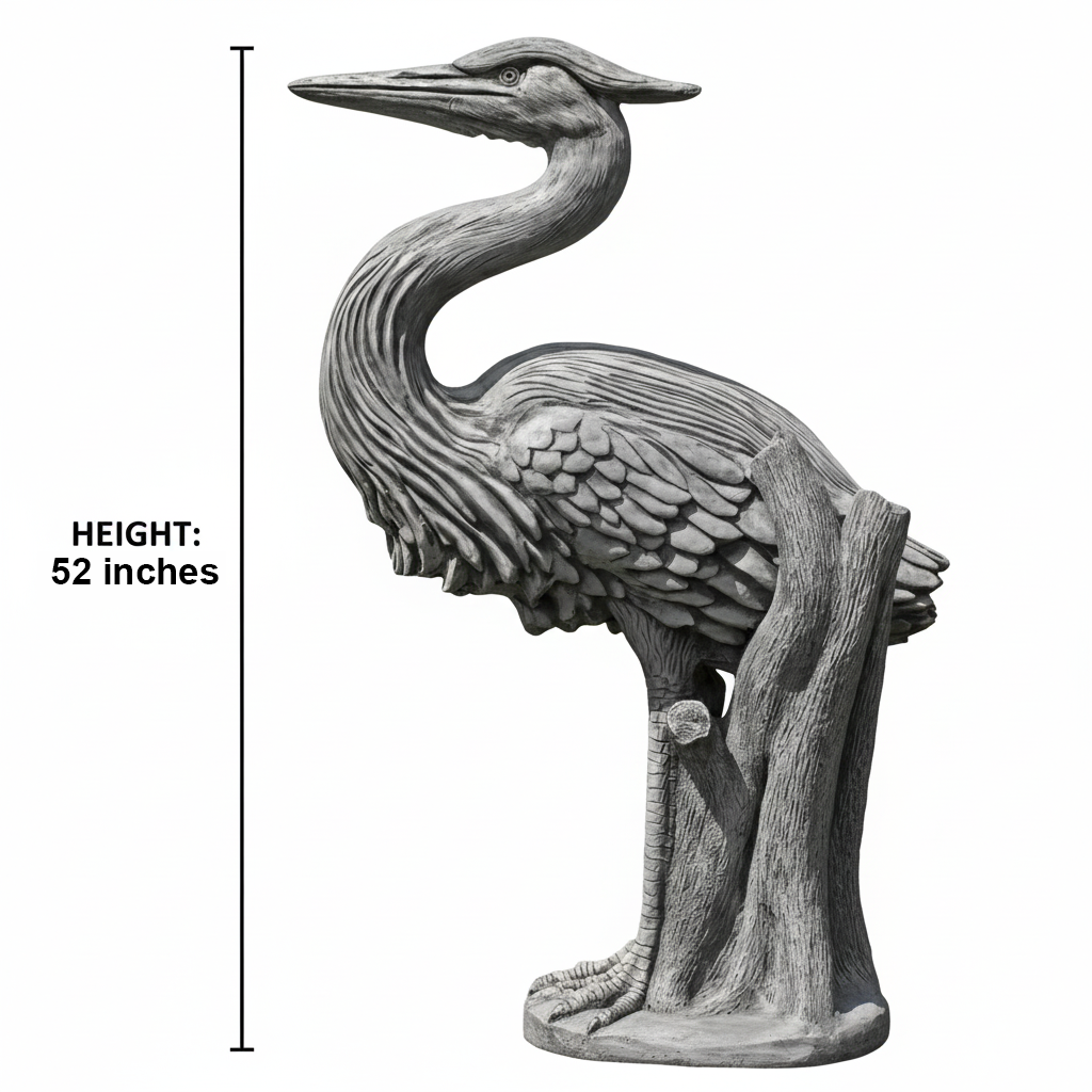 52" Handmade Stone-Look Heron Garden Statue – Polyresin Outdoor Bird Sculpture