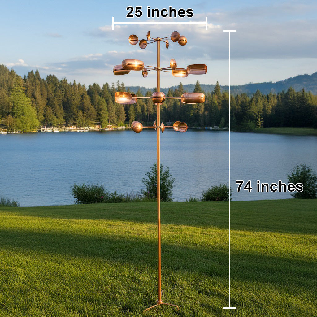 74" Handcrafted Copper Kinetic Wind Spinner Sculpture