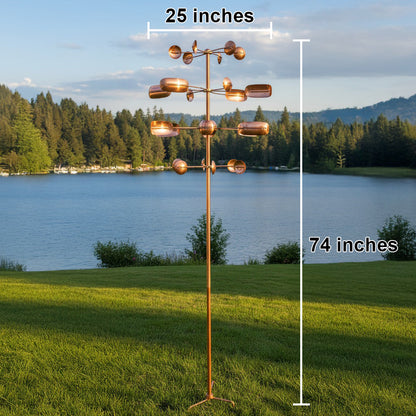 74" Handcrafted Copper Kinetic Wind Spinner Sculpture