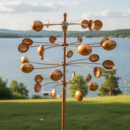 77" Handcrafted Dual-Tier Copper Garden Wind Spinner