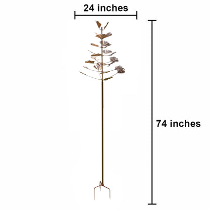 74" Copper-Finish 7-Tier Leaf Wind Spinner for Garden Décor