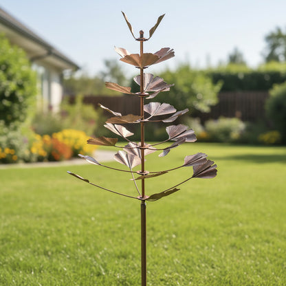 74" Copper-Finish 7-Tier Leaf Wind Spinner for Garden Décor