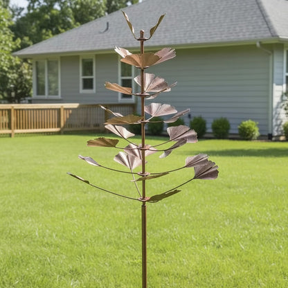 74" Copper-Finish 7-Tier Leaf Wind Spinner for Garden Décor