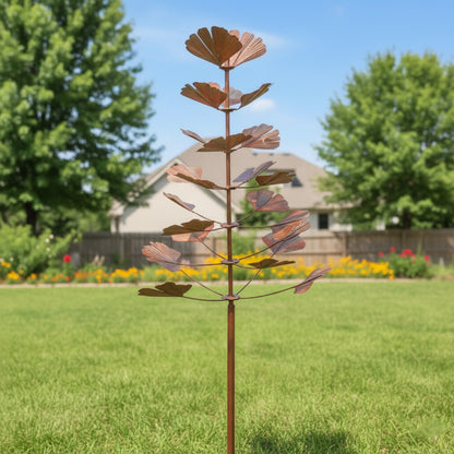 74" Copper-Finish 7-Tier Leaf Wind Spinner for Garden Décor