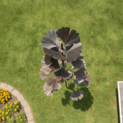 74" Copper-Finish 7-Tier Leaf Wind Spinner for Garden Décor