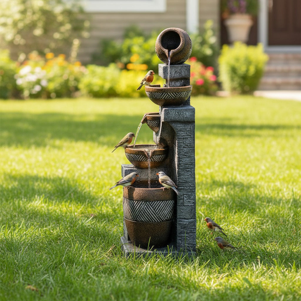 61" Handmade Fountain Garden Sculpture, Large Outdoor Sculpture