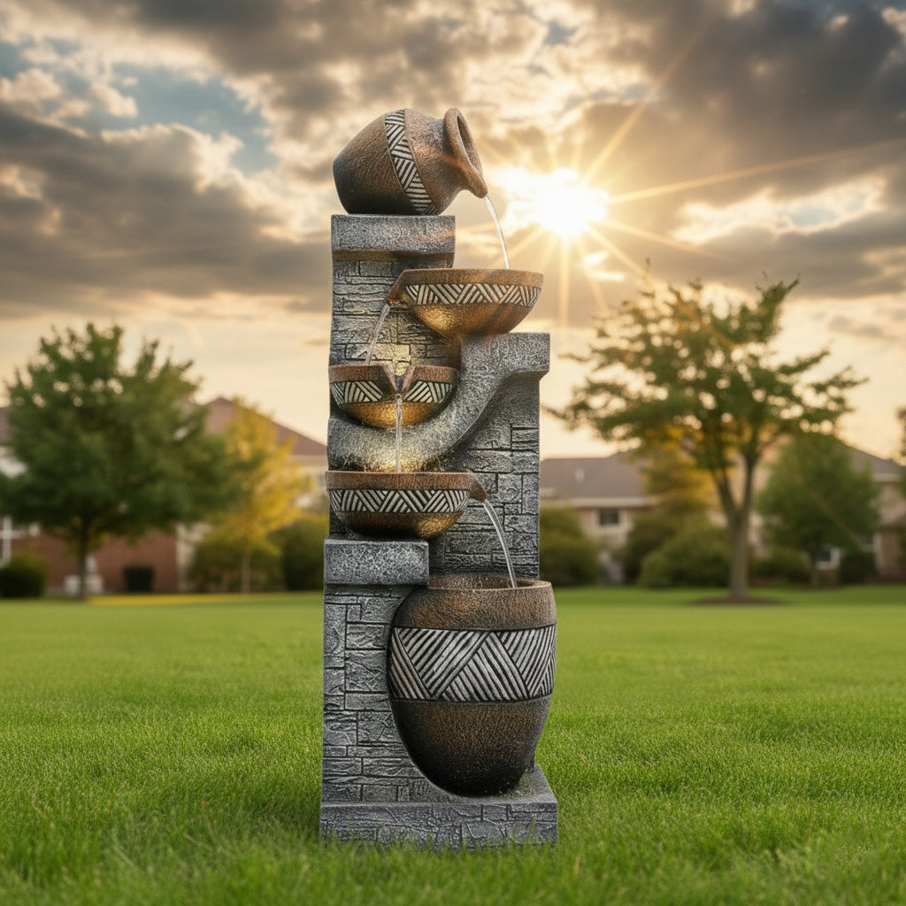 61" Handmade Fountain Garden Sculpture, Large Outdoor Sculpture