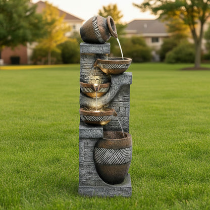 61" Handmade Fountain Garden Sculpture, Large Outdoor Sculpture