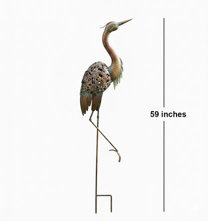 Handcrafted 62" Metal Heron Kinetic Wind Spinner Sculpture
