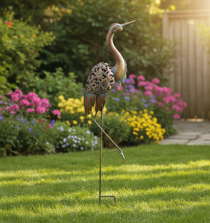 Handcrafted 62" Metal Heron Kinetic Wind Spinner Sculpture
