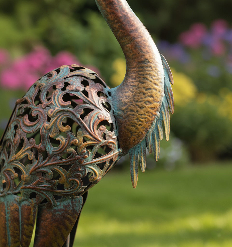 Handcrafted 62" Metal Heron Kinetic Wind Spinner Sculpture
