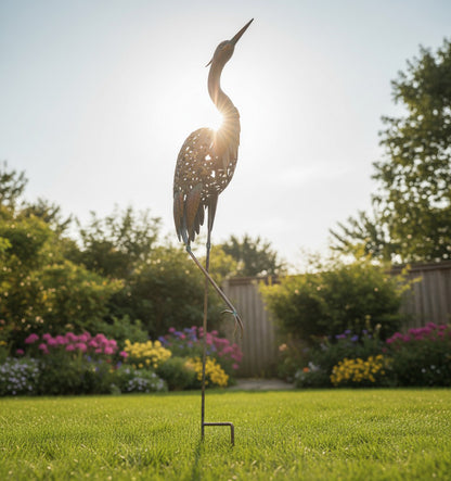 Handcrafted 62" Metal Heron Kinetic Wind Spinner Sculpture