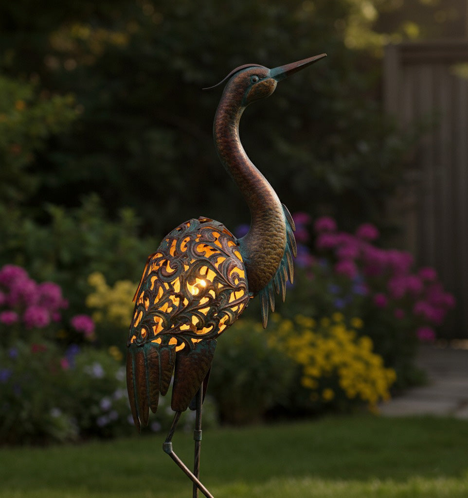 Handcrafted 62" Metal Heron Kinetic Wind Spinner Sculpture