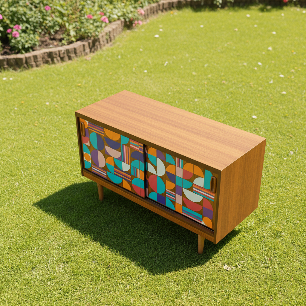 Hand-Painted Mid-Century Modern Art Sideboard – Custom Geometric Design