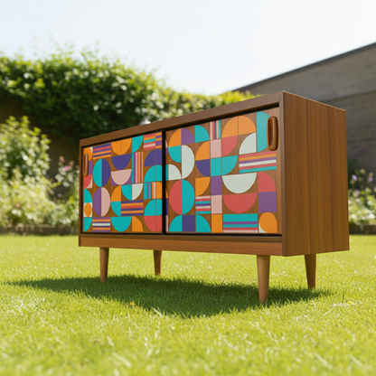 Hand-Painted Mid-Century Modern Art Sideboard – Custom Geometric Design