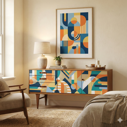 Handcrafted Walnut Sideboard – Modern Geometric Art Furniture & Storage Cabinet
