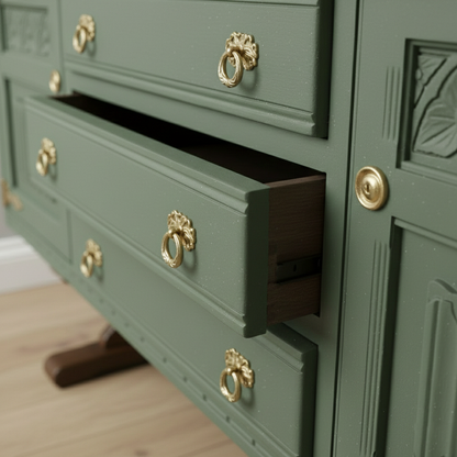 Handcrafted Walnut Sideboard – Vintage Sage Green Storage Cabinet & Console