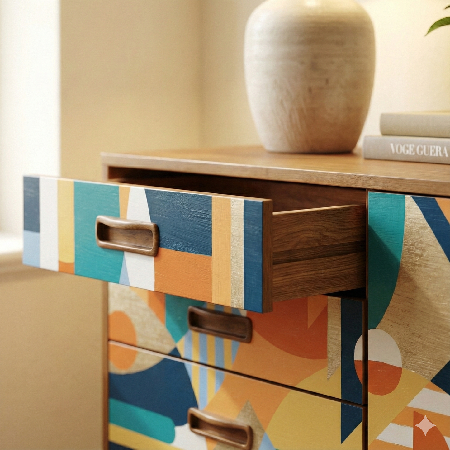 Handcrafted Walnut Sideboard – Modern Geometric Art Furniture & Storage Cabinet