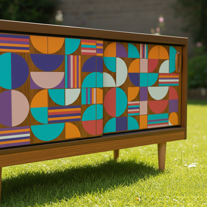 Hand-Painted Mid-Century Modern Art Sideboard – Custom Geometric Design