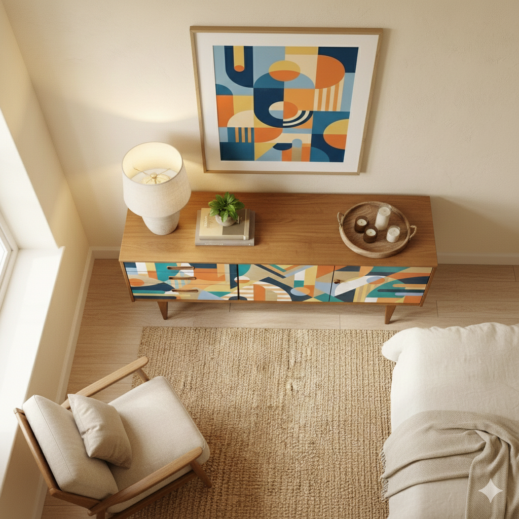 Handcrafted Walnut Sideboard – Modern Geometric Art Furniture & Storage Cabinet