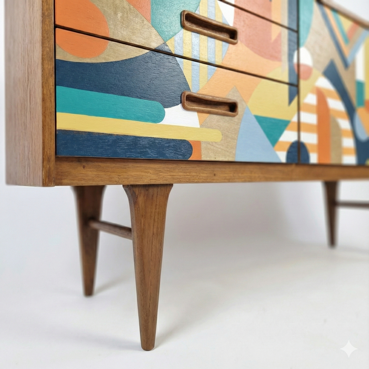 Handcrafted Walnut Sideboard – Modern Geometric Art Furniture & Storage Cabinet
