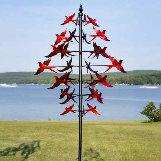 81" Handmade Red Bird Kinetic Garden Wind Spinner