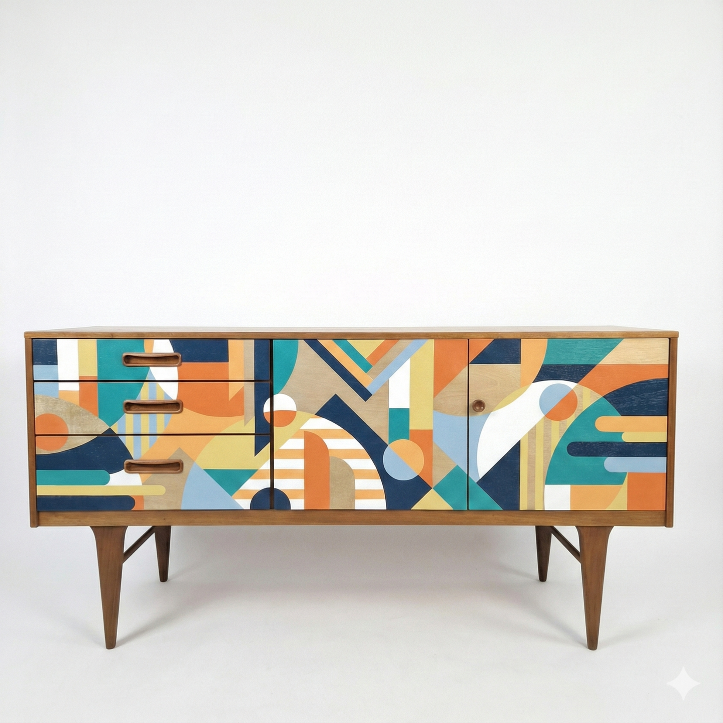 Handcrafted Walnut Sideboard – Modern Geometric Art Furniture & Storage Cabinet