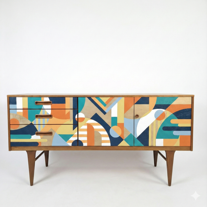 Handcrafted Walnut Sideboard – Modern Geometric Art Furniture & Storage Cabinet