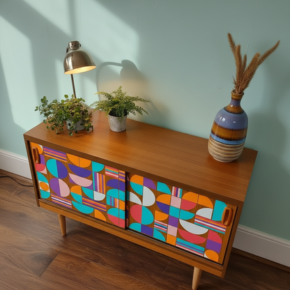Hand-Painted Mid-Century Modern Art Sideboard – Custom Geometric Design