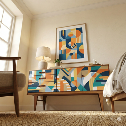 Handcrafted Walnut Sideboard – Modern Geometric Art Furniture & Storage Cabinet