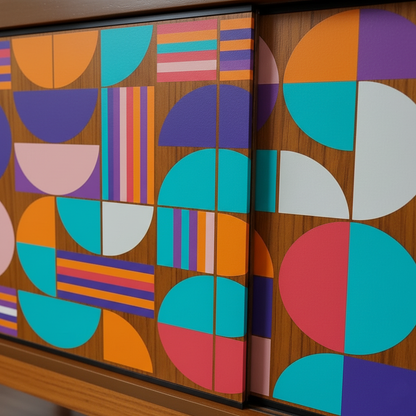 Hand-Painted Mid-Century Modern Art Sideboard – Custom Geometric Design