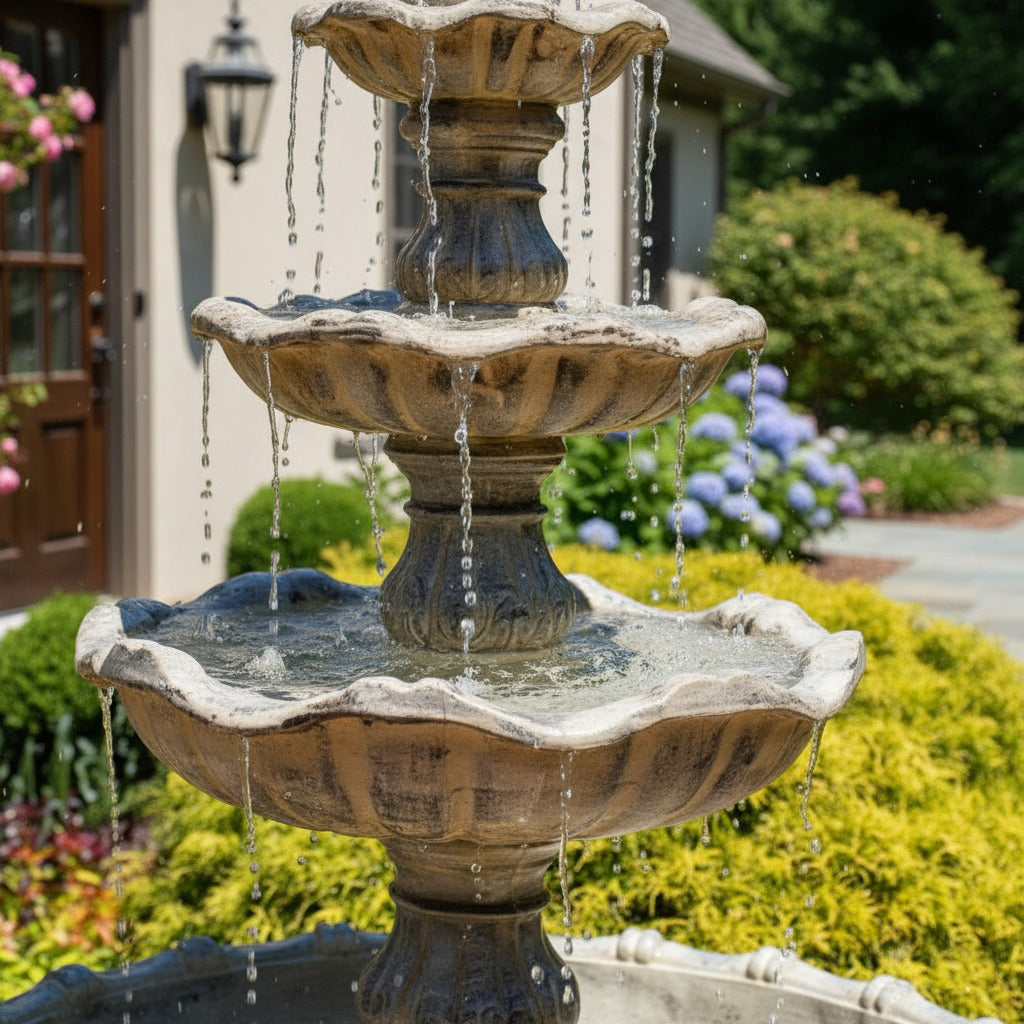 Majestic 80" 4-Tier Stone-Look Outdoor Garden Fountain