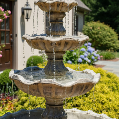 Majestic 80" 4-Tier Stone-Look Outdoor Garden Fountain