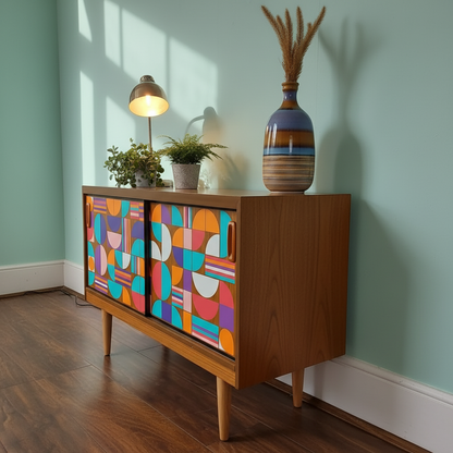 Hand-Painted Mid-Century Modern Art Sideboard – Custom Geometric Design