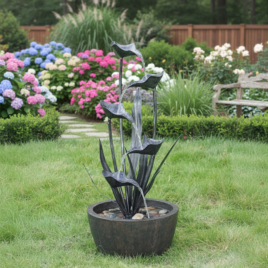 62" Handmade Leafy Multi-Tier Outdoor Water Fountain