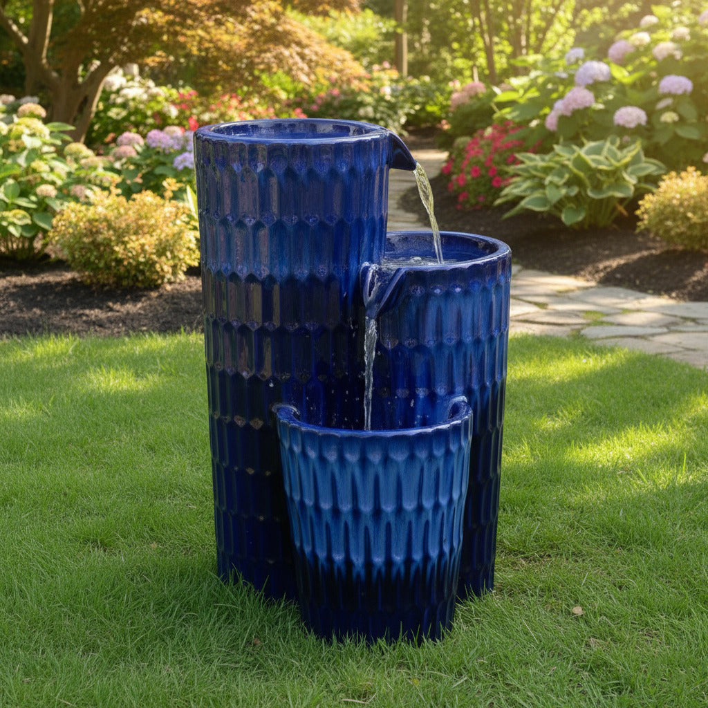 53" Handmade Polyresin Multi-Tier Garden Fountain with Solar Panel