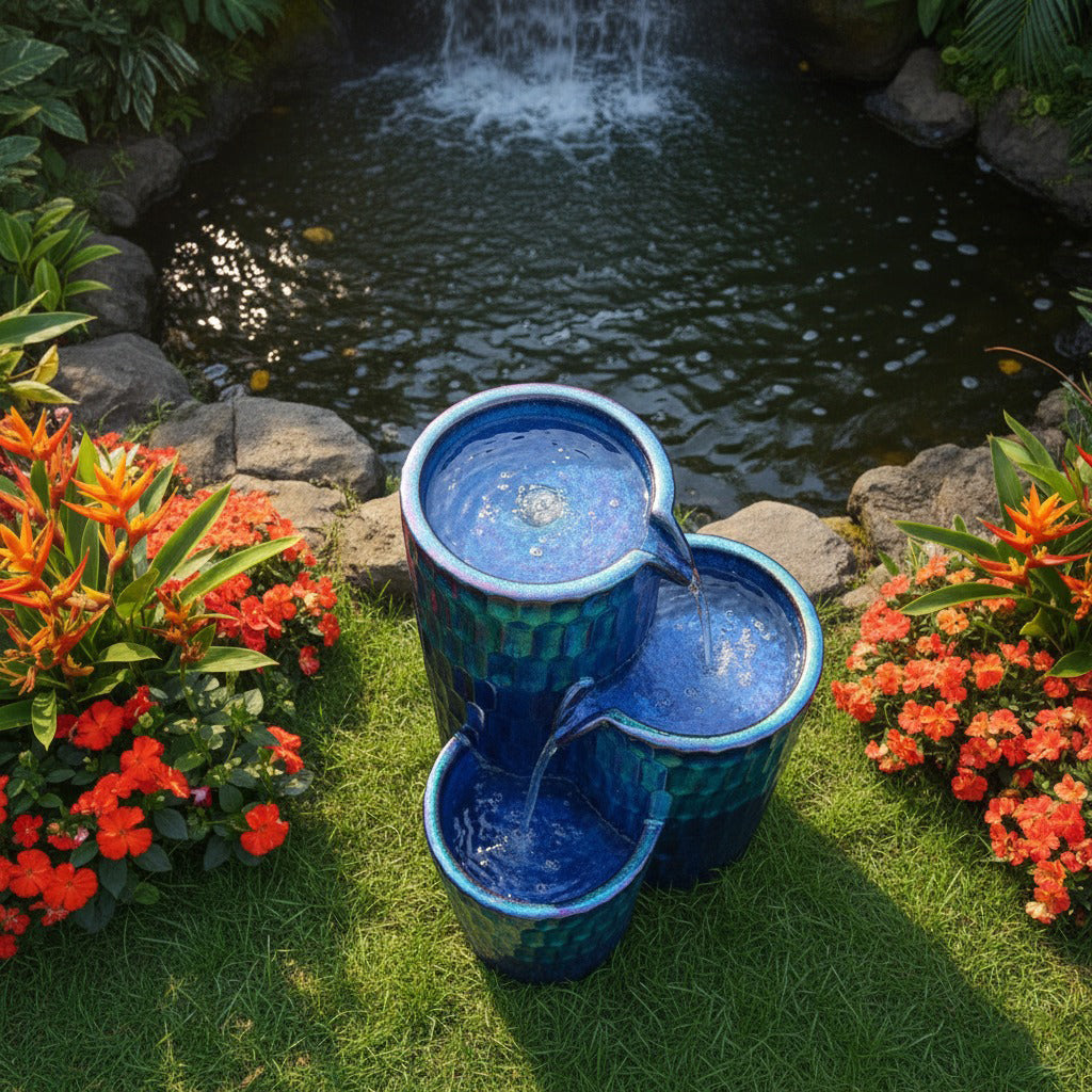 53" Handmade Polyresin Multi-Tier Garden Fountain with Solar Panel