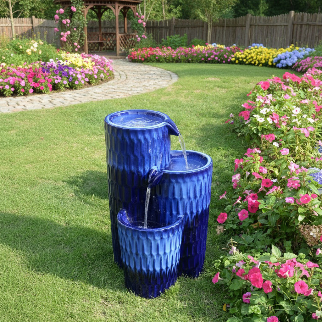 53" Handmade Polyresin Multi-Tier Garden Fountain with Solar Panel