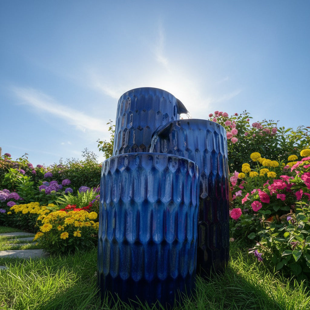 53" Handmade Polyresin Multi-Tier Garden Fountain with Solar Panel