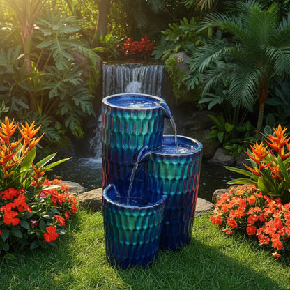 53" Handmade Polyresin Multi-Tier Garden Fountain with Solar Panel