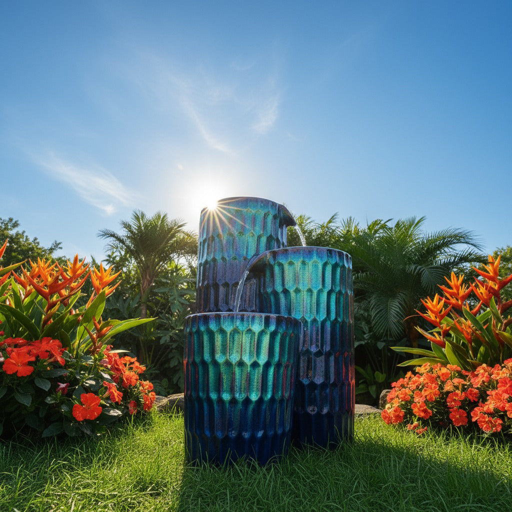 53" Handmade Polyresin Multi-Tier Garden Fountain with Solar Panel