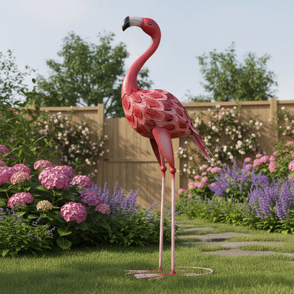 66" Handmade Metal Flamingo Garden Statue