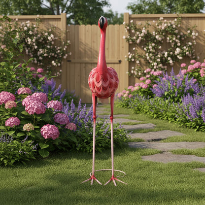 66" Handmade Metal Flamingo Garden Statue