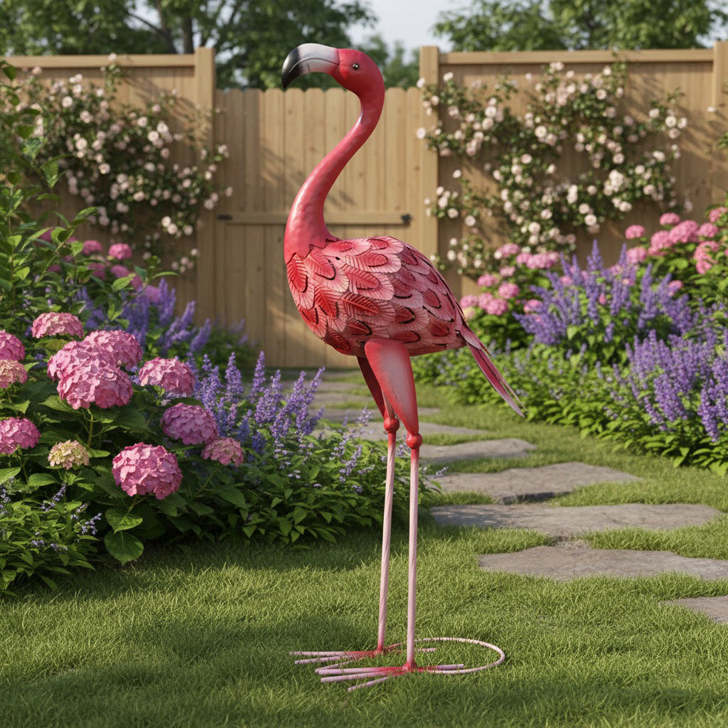 66" Handmade Metal Flamingo Garden Statue