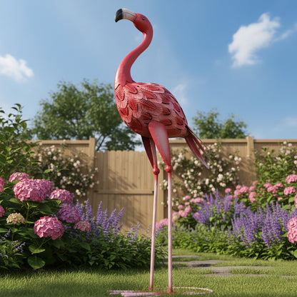 66" Handmade Metal Flamingo Garden Statue