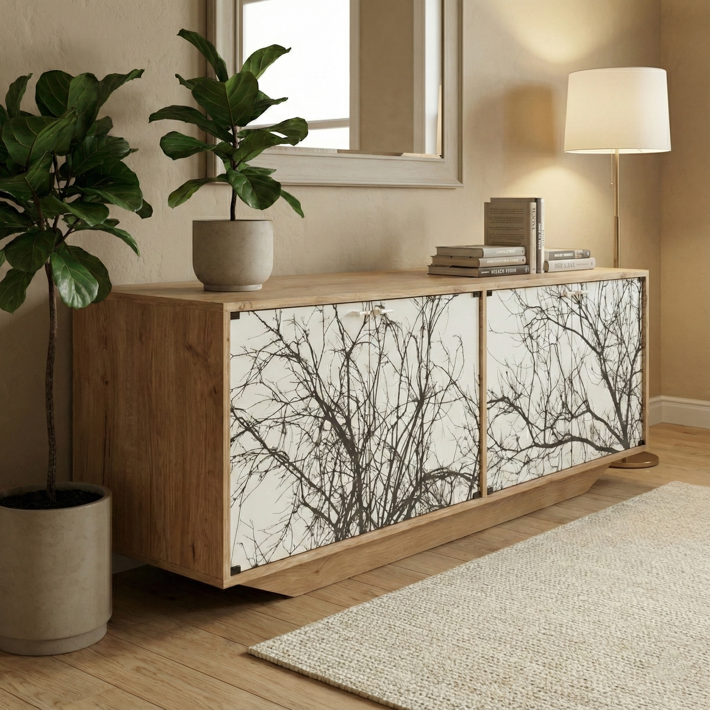 Hand-Painted Oak Cabinet – Artistic Modern Console Table & Storage Accent