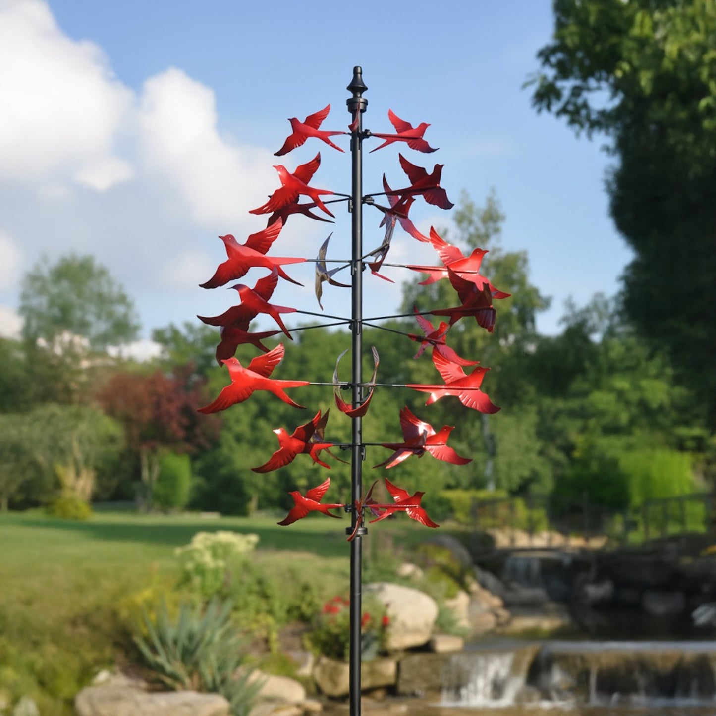 81" Handmade Red Bird Kinetic Garden Wind Spinner