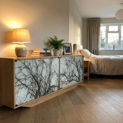 Hand-Painted Oak Cabinet – Artistic Modern Console Table & Storage Accent